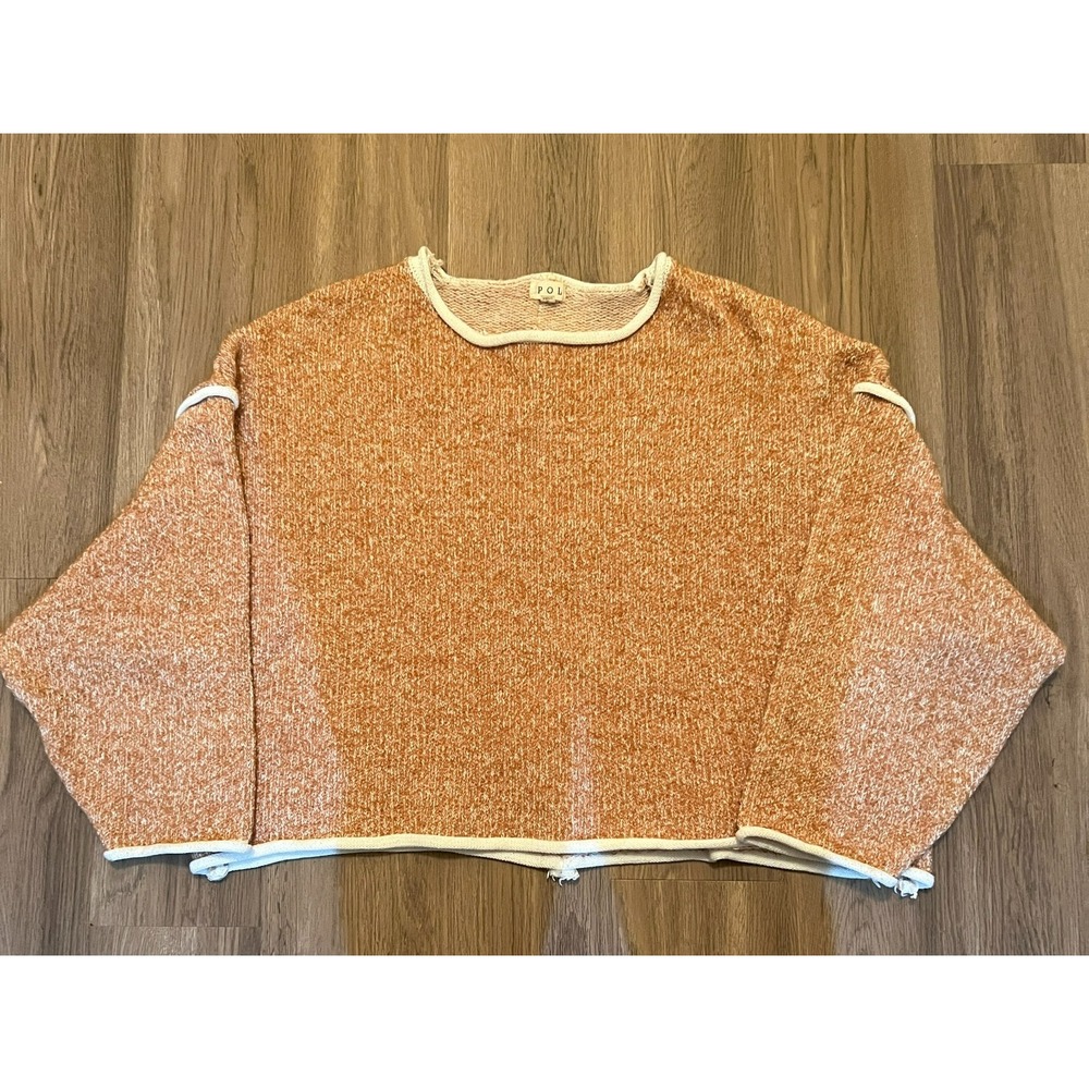 POL Oversized Cropped Knit Pullover Sweater Orange Cream Textured Boxy Fit‎ L